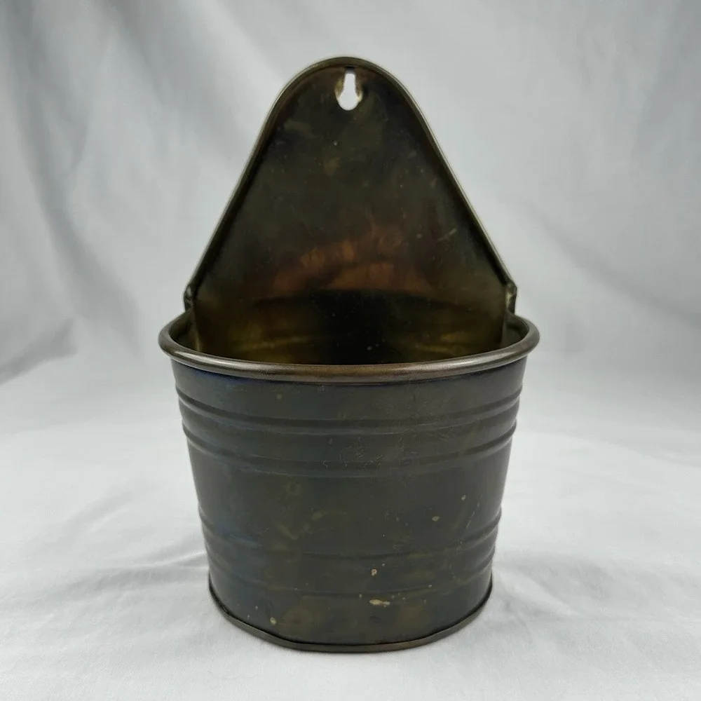 Vintage Brass Tone Wall Pocket Planter Mid Century Grandmillennial Cottagecore